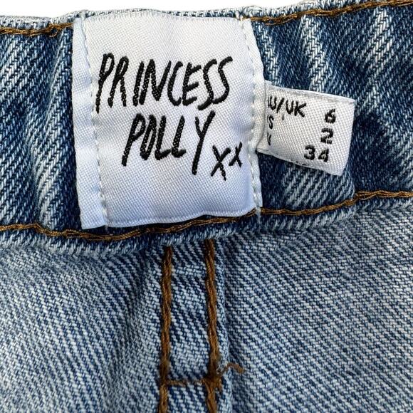 Princess Polly Two Tone Bleach Wash Jeans High Rise Straight Leg Denim Size 2 - Picture 3 of 4